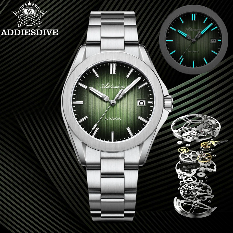 ADDIESDIVE Luxury Watches Men Automatic Sapphire Glass AR Coated Domed BGW9 Luminous 200M Dive Watch NEW Mechanical Wristwatch