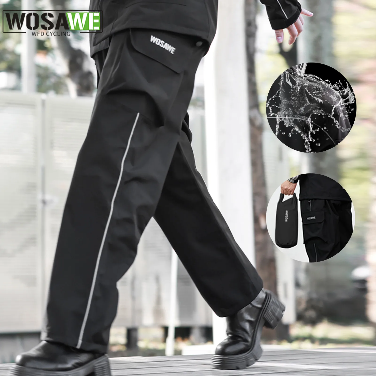 

WOSAWE Cycling Rain Pants Waterproof Reflective MTB Bike Rain Trouser Sports Multi-use Running Hiking Camping Fishing Rain Pant