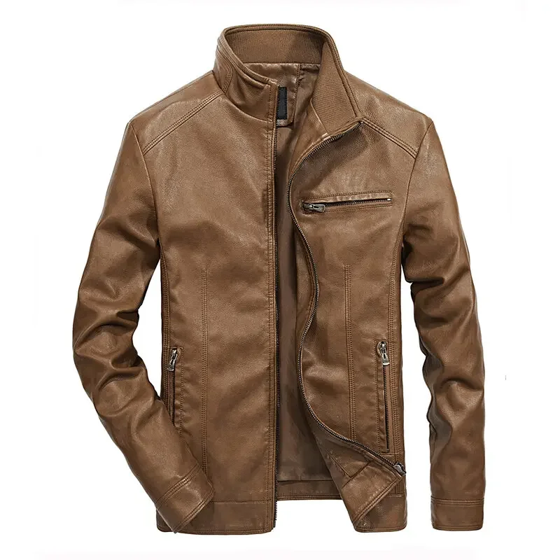 Mens Motorcycle Leather Jacket Slim Fit Lapel new arrival PU Jacket Autumn New Zipper Stand Windproof Leather Coat Mens Clothing