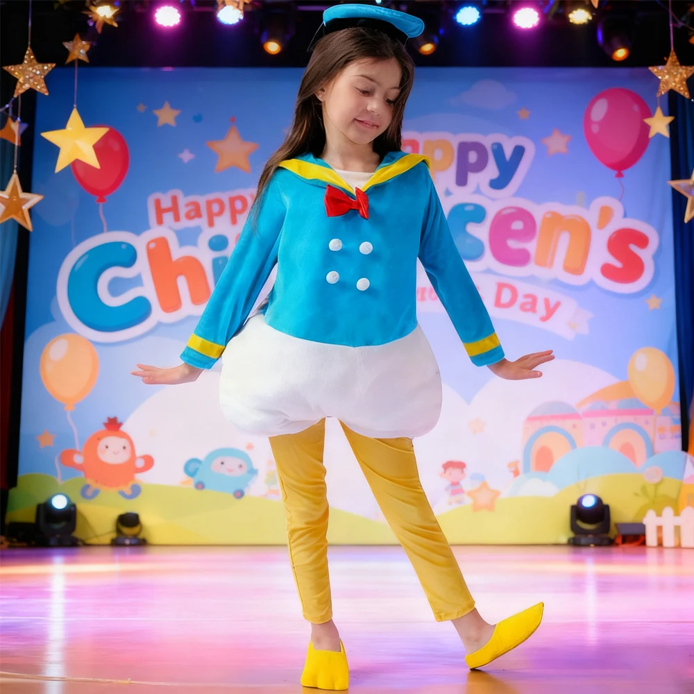 Costume cosplay classico per bambini, costume da festa per spettacoli di Halloween, Donald Daisy Duck, set di giochi di ruolo con personaggi dei cartoni animati colorati