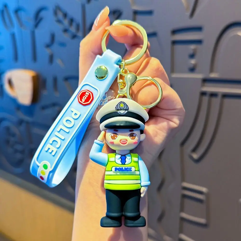 Portable Cute Fireman Keychain Delicate Fashion Police Doll Pendant Key Ring Action Figure Creative Car Key Chain Bag Hanging