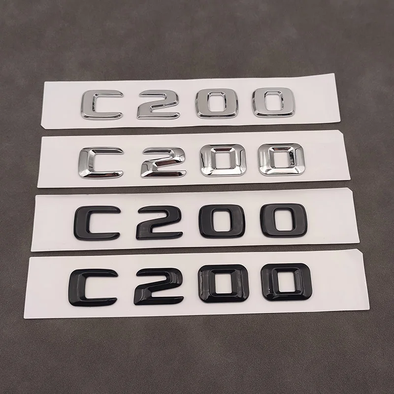 3d ABS Chrome Black C 200 Logo C200 Emblem Letter Sticker Car Rear Trunk Badge for C200 W204 W205 W206 W203 Accessories