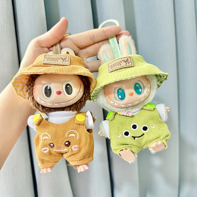 

17cm Labubu I II Cute Plush Doll'S Clothes Idol Dolls Sitting Party Bib Pants with Hat Clothing Accessories For Korea Kpop Exo