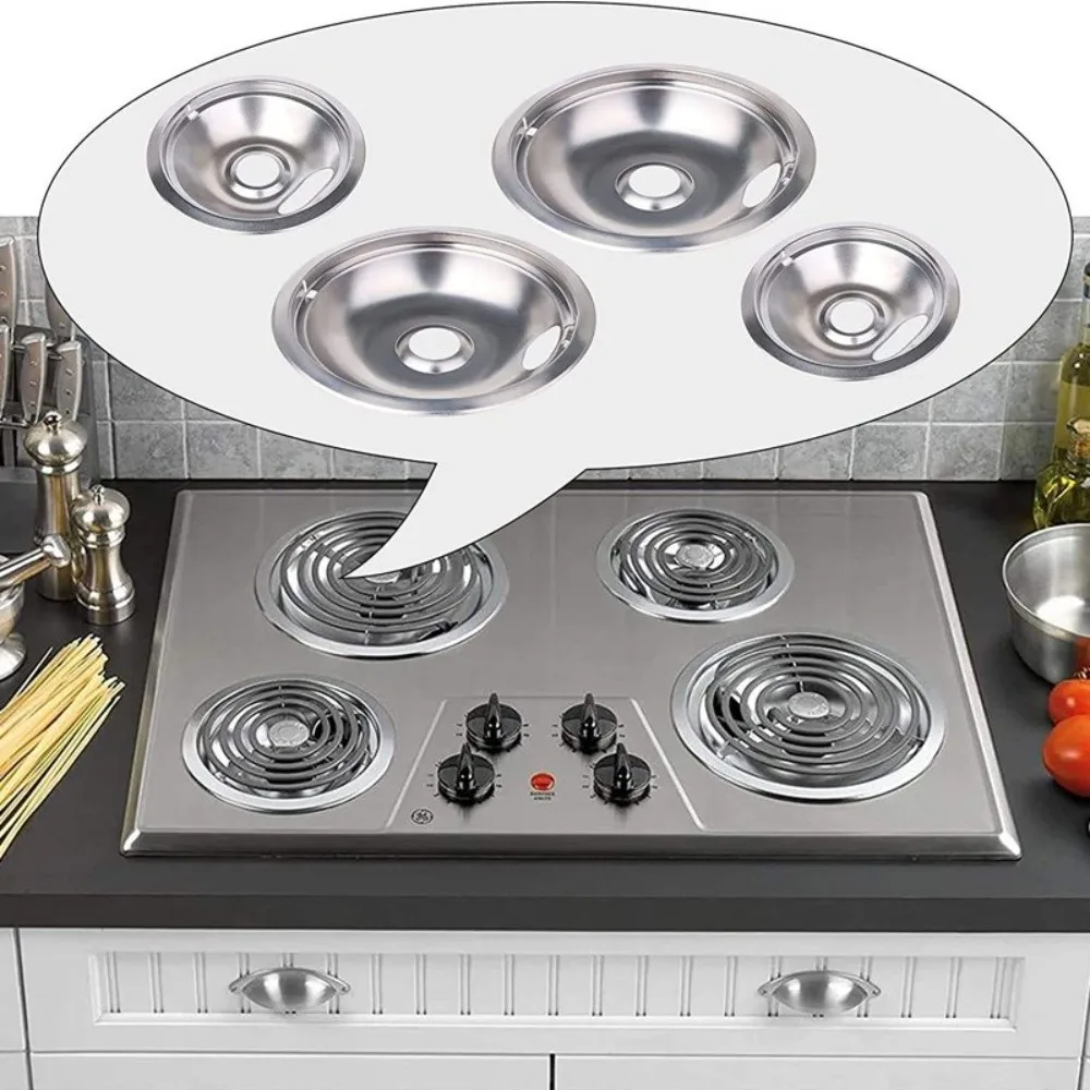 Chrome Plated Steel Drip Pans Set 6-Inch Size 8-Inch Size Replacement Drip Bowls Universal Fit Durable Chrome Drip Bowls