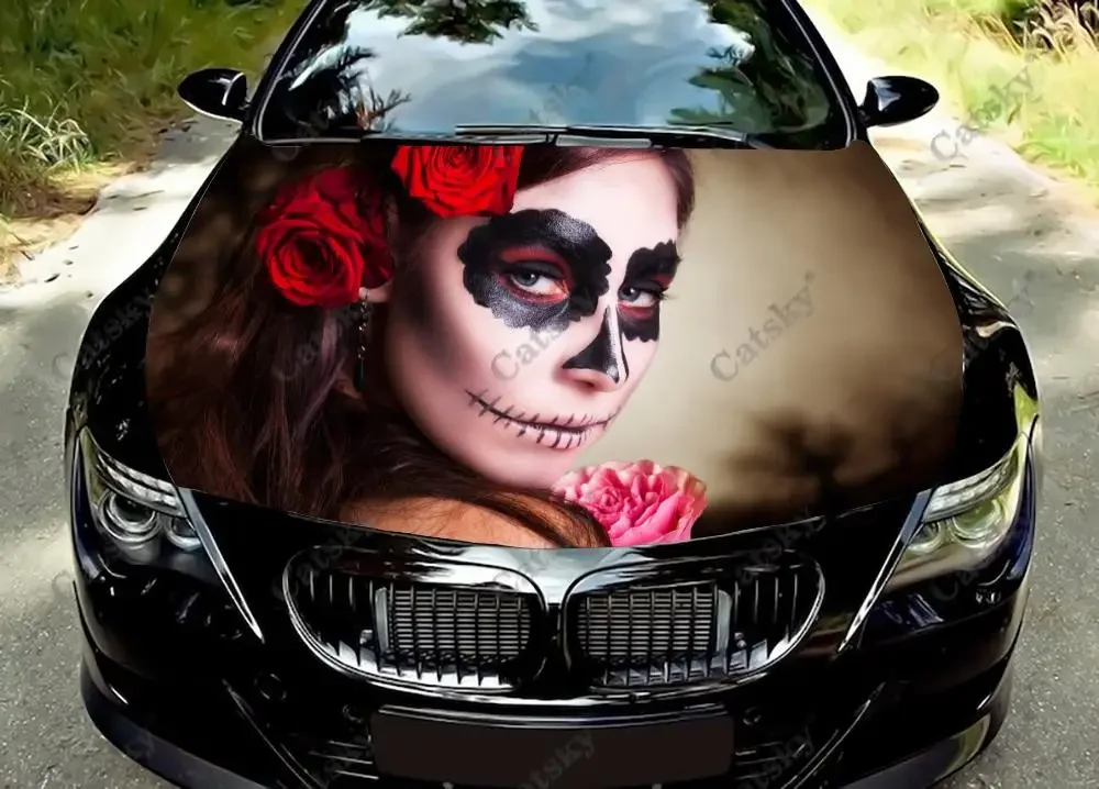 

Сахарные черепа, виниловые наклейки на капот автомобиля, виниловая пленка, наклейки на крышку двигателя, наклейки на автомобильные аксессуары