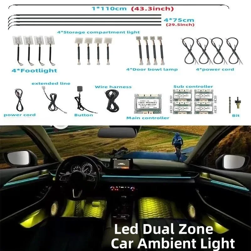 18 in 1 Ambient Light For Car Interior 64 Color Breathe Dashboard Door Decoration LED Strip Lights RGB Bluetooth App Control 12V