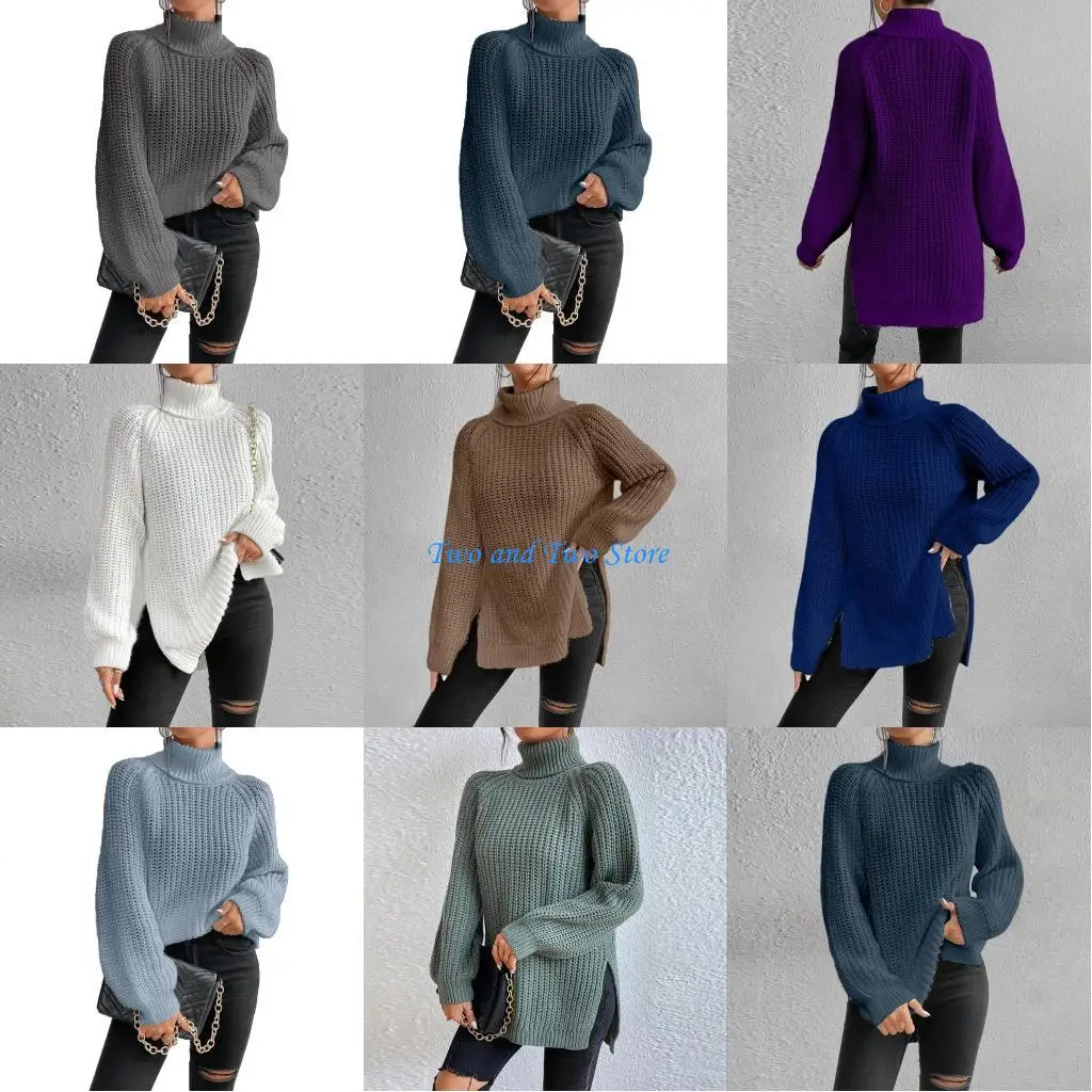 

HX6F Thick Knitted High Neck Top Women Loose Fit Long Sleeve Autumn Winter Fashion