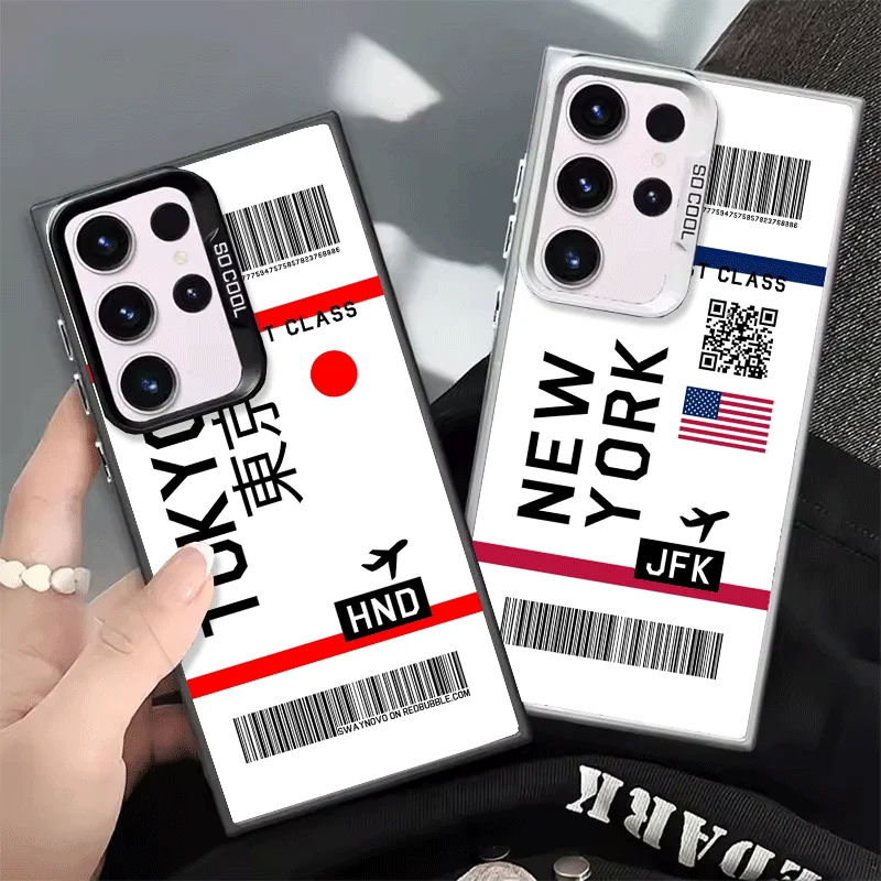 Travel Air Ticket Label Shockproof Phone Case for Samsung Galaxy S26 Edge S25 Ultra S24 FE S23 Plus S21 Cover Anti Fall Fundas