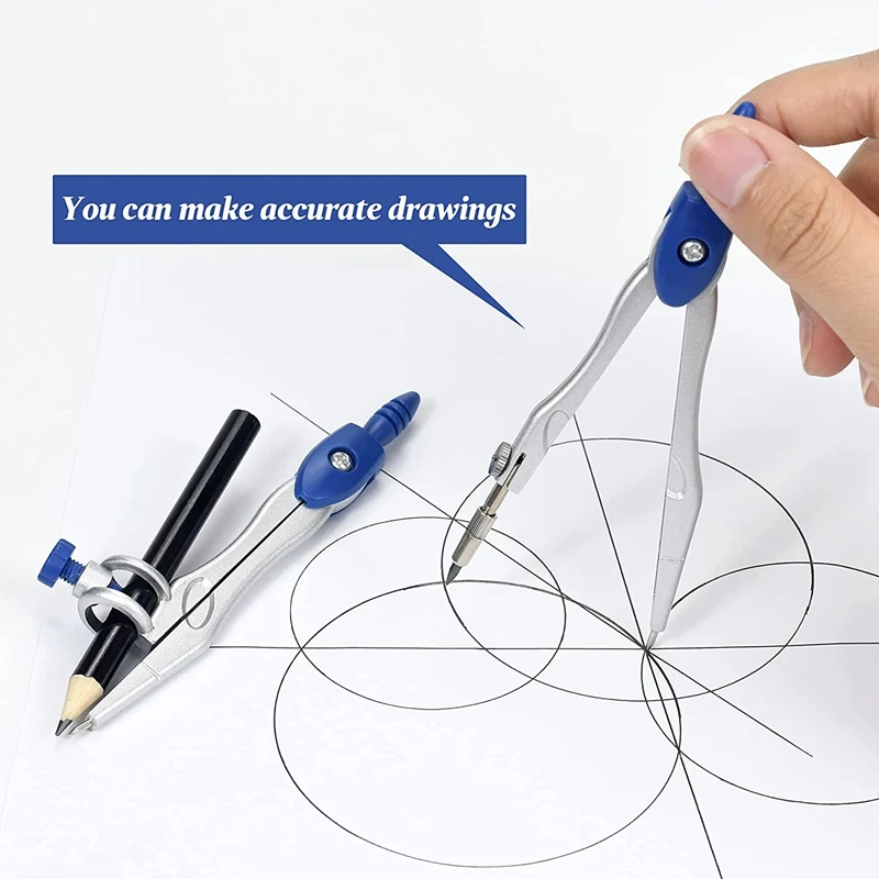 10 Piece Math Geometry Kit Sets Student Supplies For Drafting And Drawings With Shatterproof Storage Box