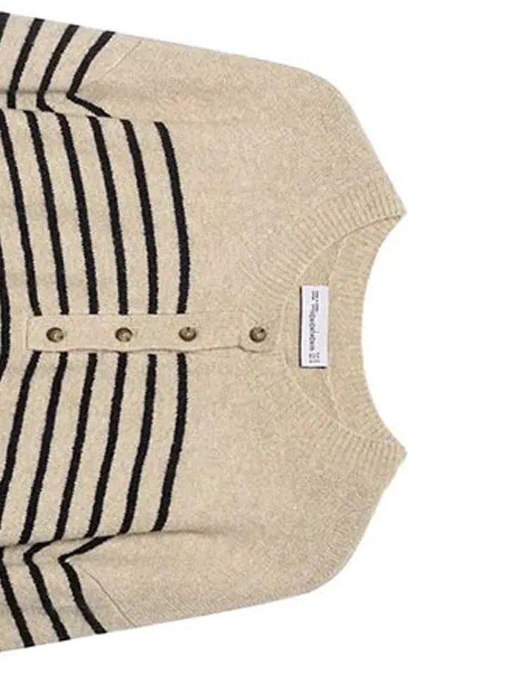 HH mujeres 2026 primavera otoño clásico suéter a rayas ajustado de manga larga Top femenino Casual moda versátil suéter fino