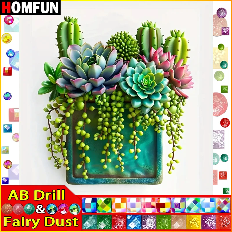 

HOMFUN Fairy Dust AB Full diamond Painting "Scenery Succulent" Resin Drill Embroidery 5D Diy Diamond Painting Handmade gift