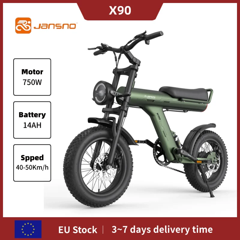 Vélo électrique JANSNO X90 pour adultes, 750W, 48V, 14AH, batterie cachée, pneus larges de 16 pouces, double suspension, tout-terrain, neige, E-bike