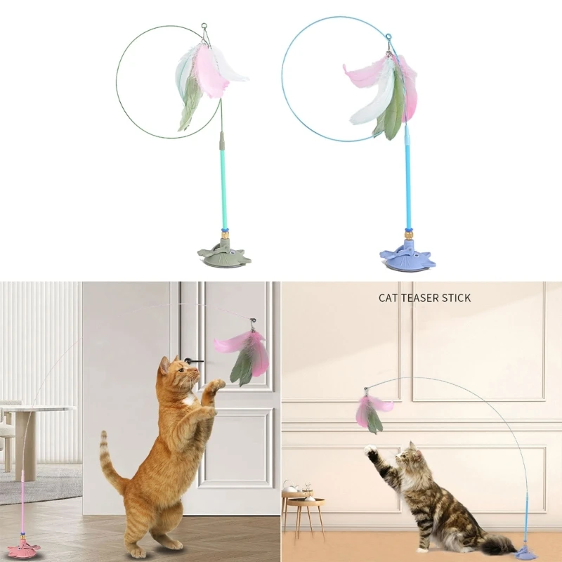 Strong Suction Cup Cats Toy Interaction Cats Teaser Wand Self Teasing Cats Exercising Activity Feathered Wand for Entertains