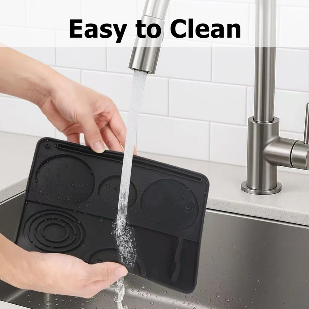Estera de silicona para cafetera 3 en 1, para la mayoría de las máquinas de café expreso caseras, alfombrilla grande antideslizante de silicona, bandeja, alfombrilla para Bar, almohadilla negra y gris
