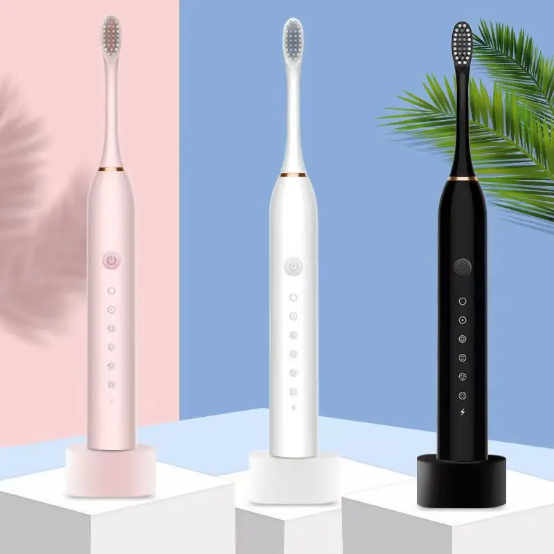 Ultrasonic Electric Toothbrush Rechargeable USB with Base for Adults 6 Modes Sonic Toothbrush IPX7 Waterproof Travel Box Holder