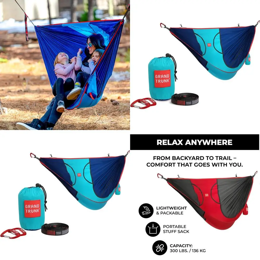 

Легкое складное нейлоновое кресло-гамак с 10 подвесными ремнями и карабинами, грузоподъемность 300 фунтов, идеально подходит для кемпинга и отдыха на природе.