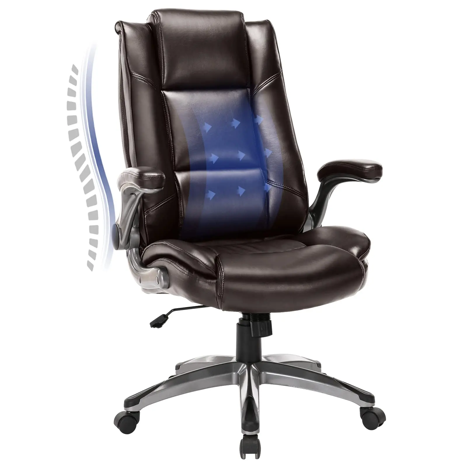 

Bonded Leather Executive Office Chair High Back With Padded Flip-Up Arms Adjustable Tilt Swivel Ergonomic Desk Chair Brown