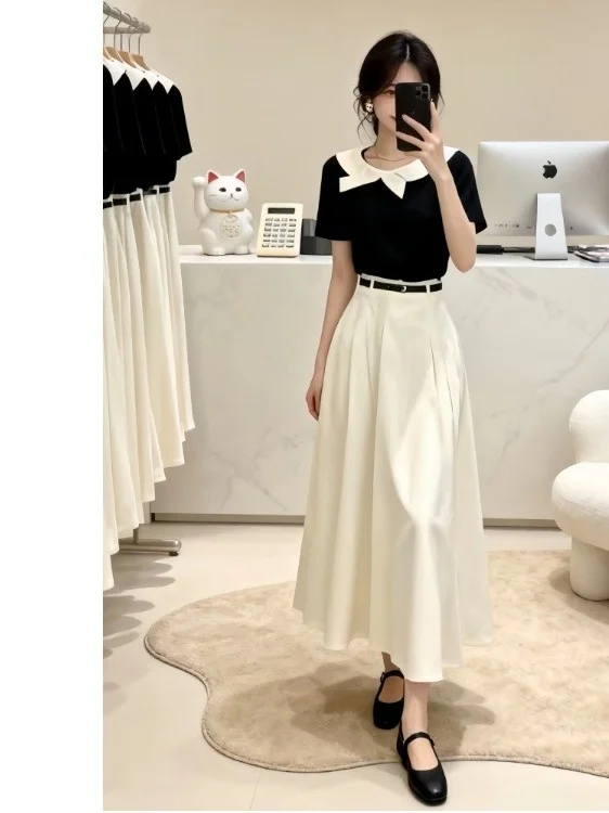 

Chic Summer Outfit Women's Korean Style College Fashion Unique Beautiful Top Skirt Set Breathable Polyester Short Sleeve