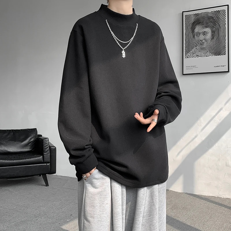 

M-XXXXXL мужские утолщенные термофутболки с полуводолазкой, мужская уличная одежда, базовый слой, однотонная теплая рубашка на флисовой подкладке