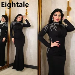 Eightale Customized Black Mermaid Kaftan Long Sleeve Evening Dress Sequined High Neck Dubai Party Gown Fitted Arabic Prom Dress