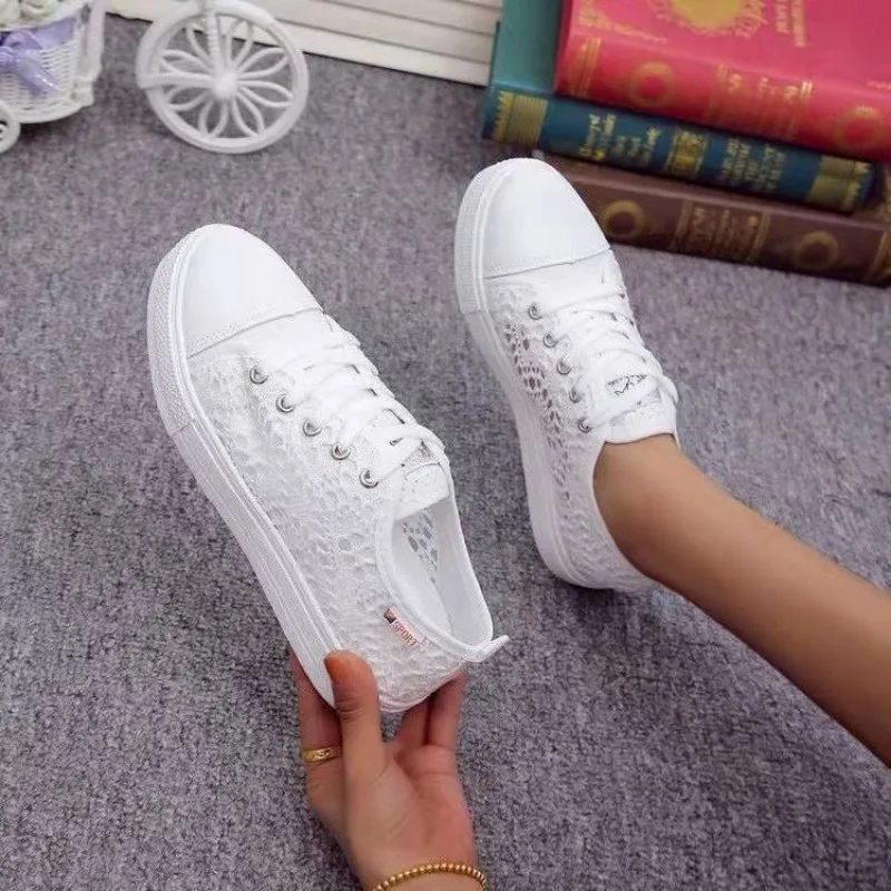 Comemore Lace Shoe Mesh Sneakers Platform Flat Vulcanized Shoes Zapatos De Mujer Summer Women White Casual Autumn Free Shipping