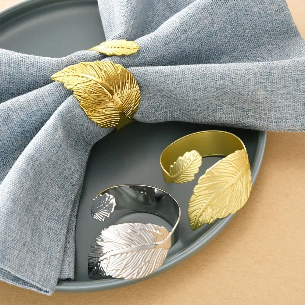 6PCS Delicate Leaf Napkin Ring Metal Reusable Napkin Ring Holder Gold/Silver Decorative Napkin Clasp Restaurant