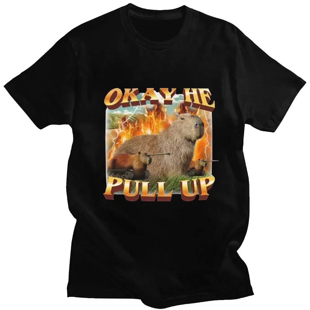 Summer Streetwear Unisex graphic STYLE Ok I Pull Up Capybara Print T-shirt Men Casual o-neck T-shirts Cotton Harajuku Vintage