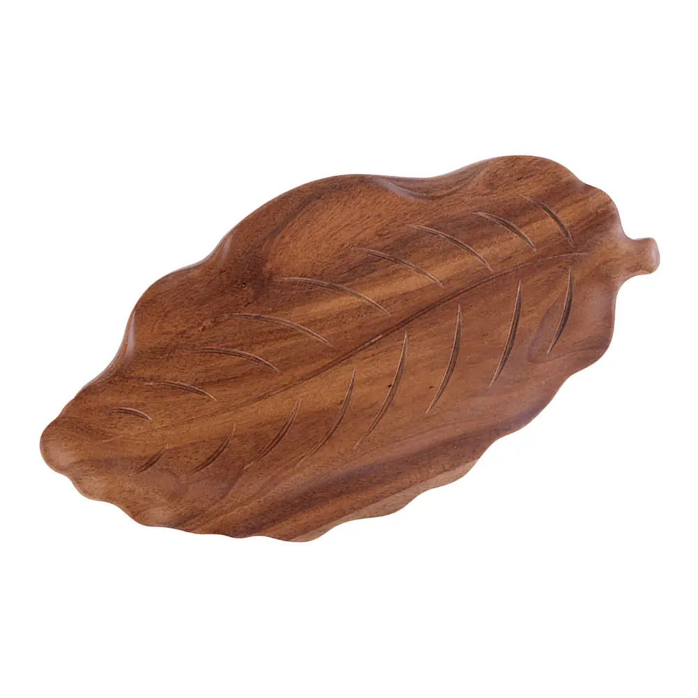 

Wooden Serving Tray Round Kitchen Supplies Food Board Solid Wood Leaf Plates Decorative Tray Fruit Snack Display Practical
