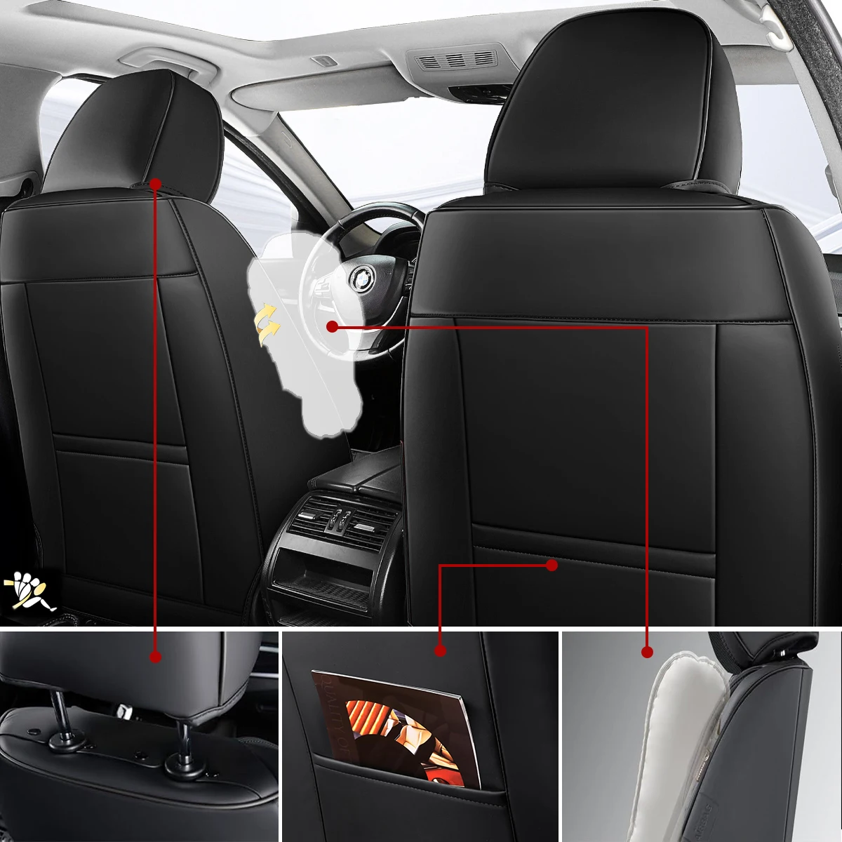 أغطية مقاعد السيارة مجموعة كاملة من جلد البولي يوريثان، مناسبة لمازدا 3، 6، CX-5، CX-3، CX-9، CX-30، CX-50، CX-70، واقي مقعد السيارة الأمامي والخلفي