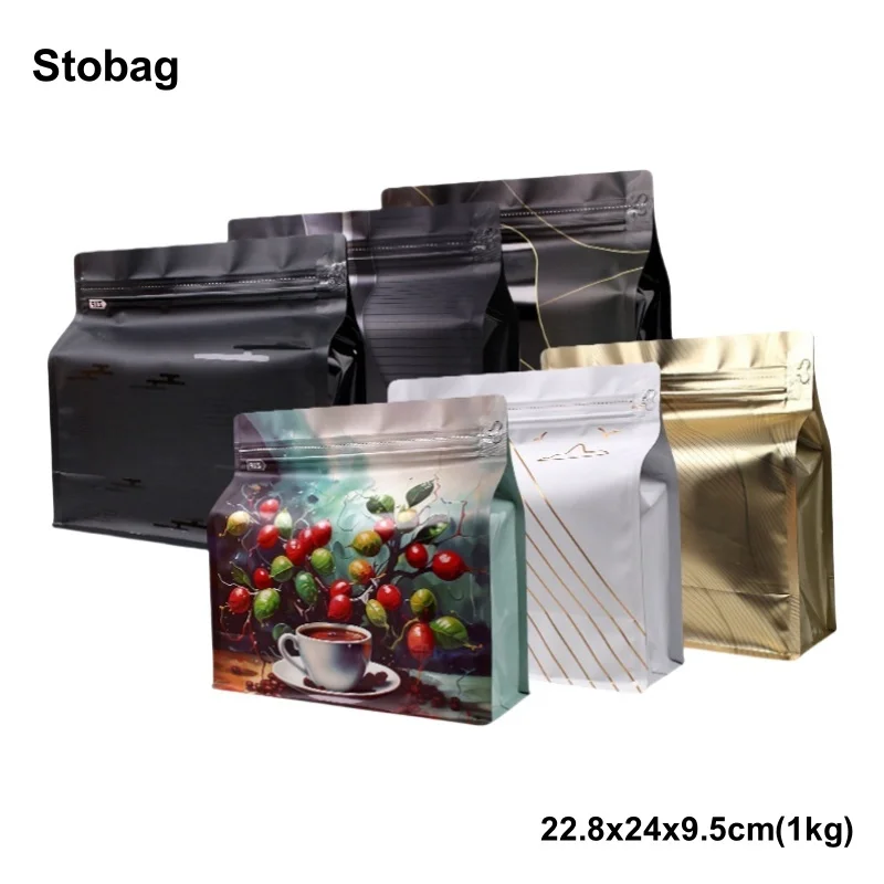 

StoBag 20pcs 1kg Coffee Beans Packaging Bag No Valve Large Sealed Aluminum Foil for Powder Food Nuts Storage Reusable Pouches