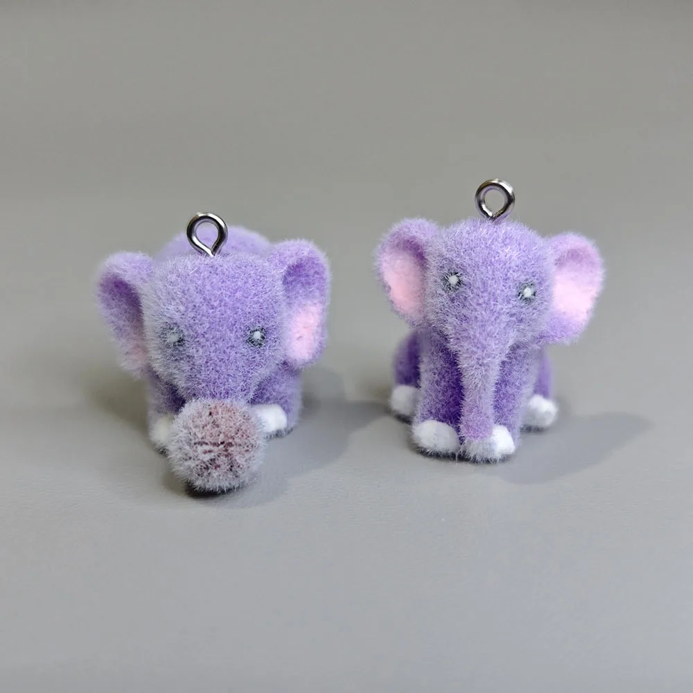 

20PCS Elephant Pendant 3D Fluffy Flocking Animal Elephant Charms wholesale Keychain Pendant DIY Crafts Jewelry Make