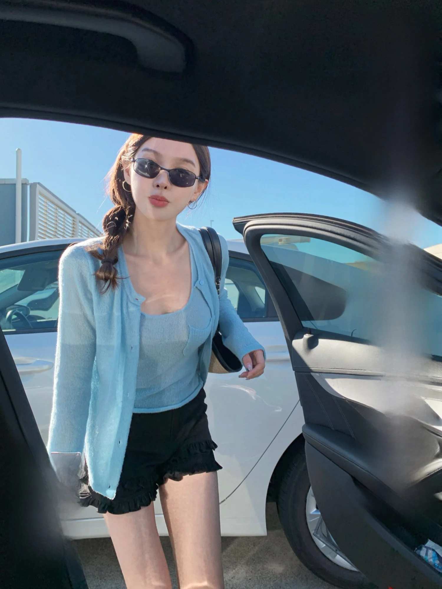 

ivian Cloud Soft 2026 Early Spring Wool Yarn round Ne Open Cardigan Vest Set Two Piece Women's Faion Knitted Sweater