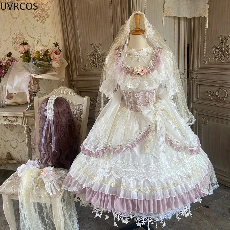 Japanische Süße Kawaii Lolita Kleid Frauen Victorian Vintage Prinzessin Party Hochzeit Kleider Girly Spitze Bogen Elegante Lolita Kleidung
