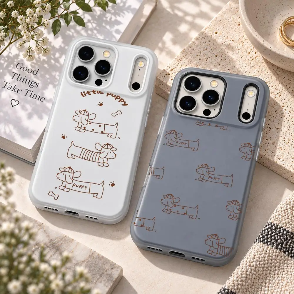 Cute Dachshund Puppy Anime Phone Case IPhone 18 17 16 15 14 13 Pro Max 2 In 1 Jelly Case Soft Matte Cover