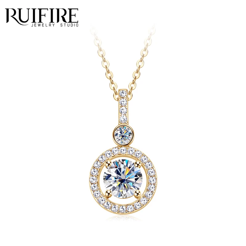 

RUIFIRE D VVSI Moissanite Necklace S925 Sterling Silver 14K Gold Plated Women Pendant Jewelry Wedding Birthday Clavicle Chain