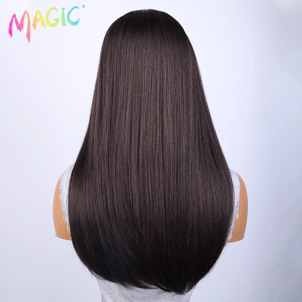 Peruca dianteira do laço sintético mágico para mulheres, cabelo reto do bebê, Bob peruca, 22 ", marrom, cosplay