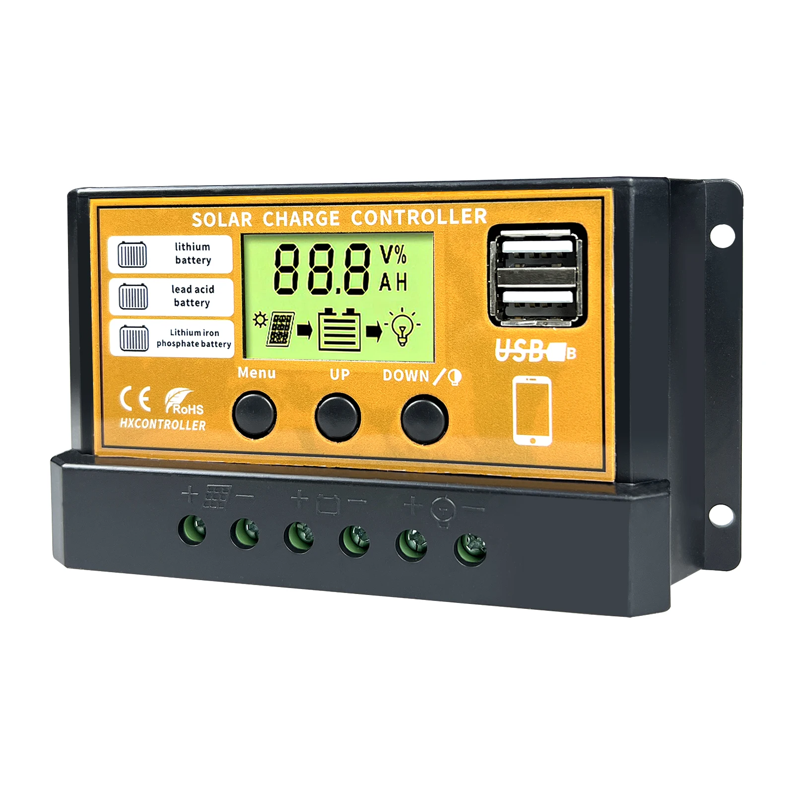 

720W 480W Solar Panel Controller 10A 20A 30A 12V24V Auto Battery Charge Regulator PWM Controller LCD Dual USB for PV Home