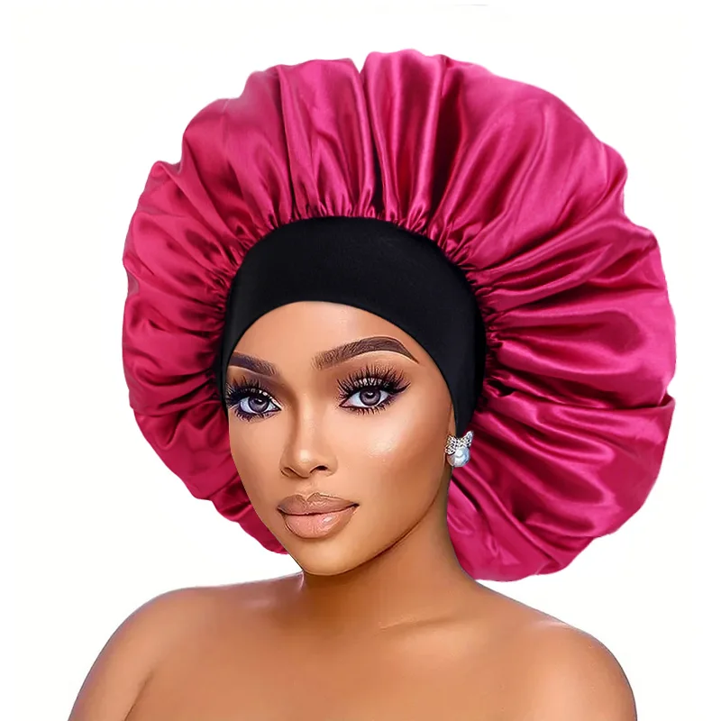 New Satin Sleeping Women Hat Bonnet Hair Care Wide Band Night Sleep Cap Salon Makeup Elastic Muslim Hijab Head Cover Bath Cap