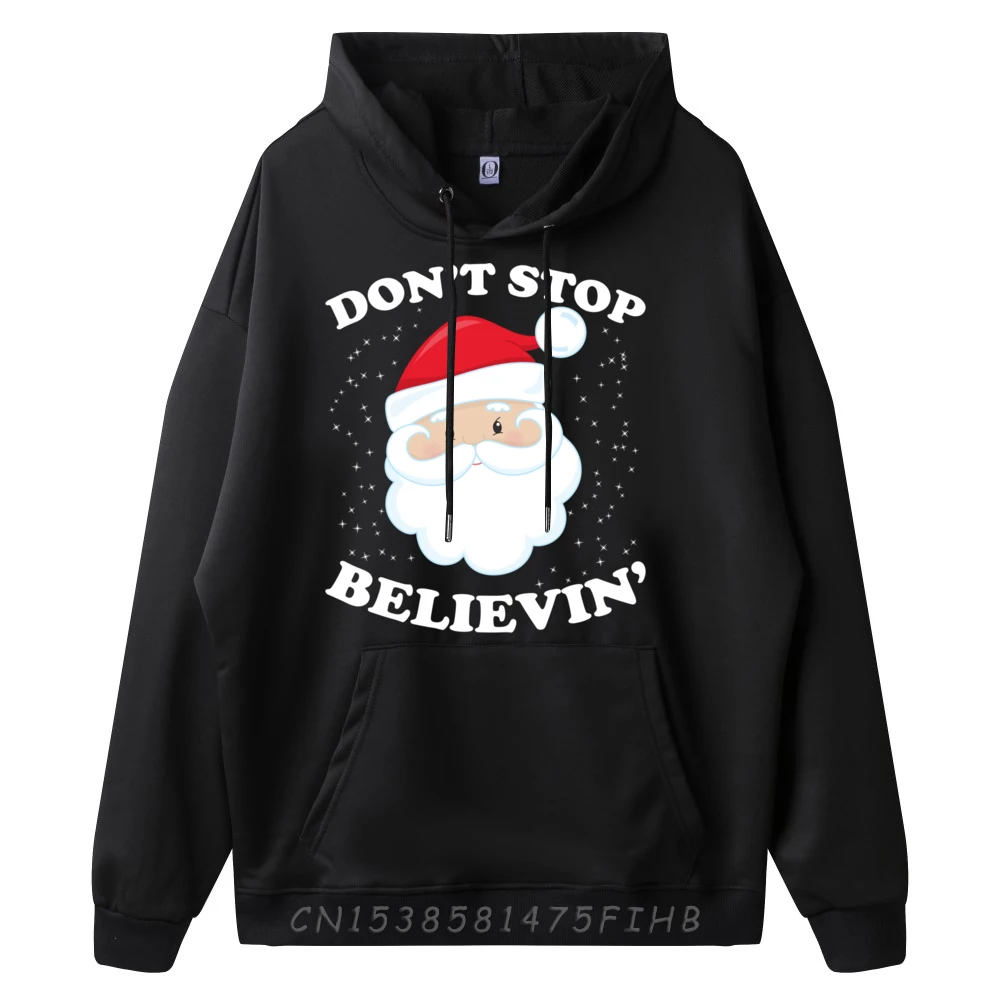 Men Christmas Sweater Long Sleeve Don't Stop Believing Santa Christmas Graphic Shirts Natural Hoodie Illustration