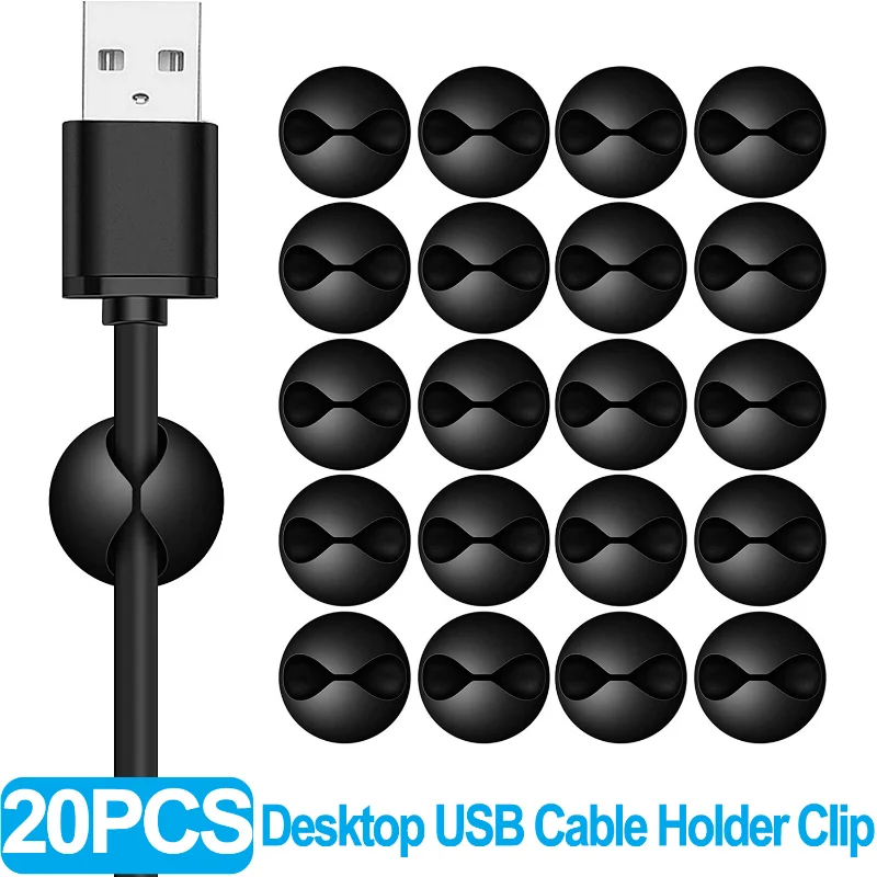 Organizador de Cables USB, enrollador de Cables, soporte para auriculares, Clip para Cables de teléfono de escritorio de oficina, fijador de corbata de silicona, gestión de Cables, 20 Uds.