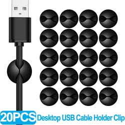 20/2PCS USB Cable Organizer Wire Winder Earphone Holder Cord Clip Office Desktop Phone Cables Silicone Tie Fixer Wire Management