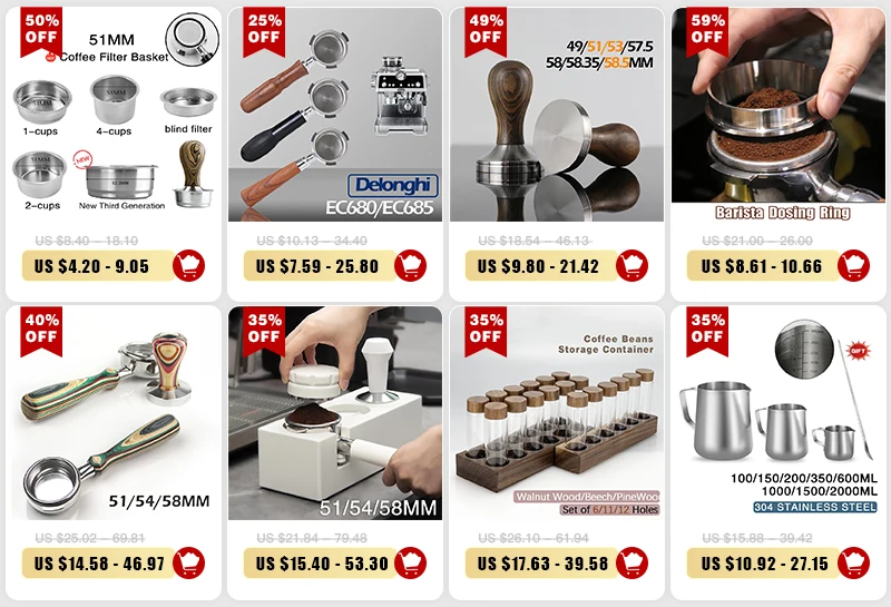 Kaffee Tamper 51mm 57mm 58,5mm Für Delonghi Breville Lelit Siebträger Edelstahl Espresso Zubehör Ecke Barista werkzeuge – Detail 1