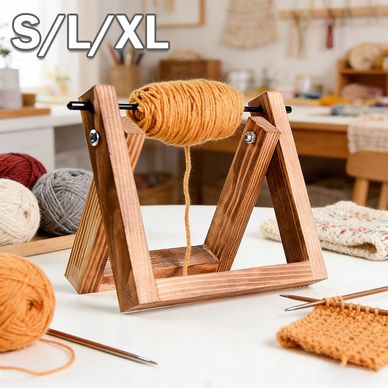 

Wooden Yarn Ball Holder Rotating Horizontal Spinner Storage Organizer Triangle Rack for Crochet Knitting Thread Craft Supplies