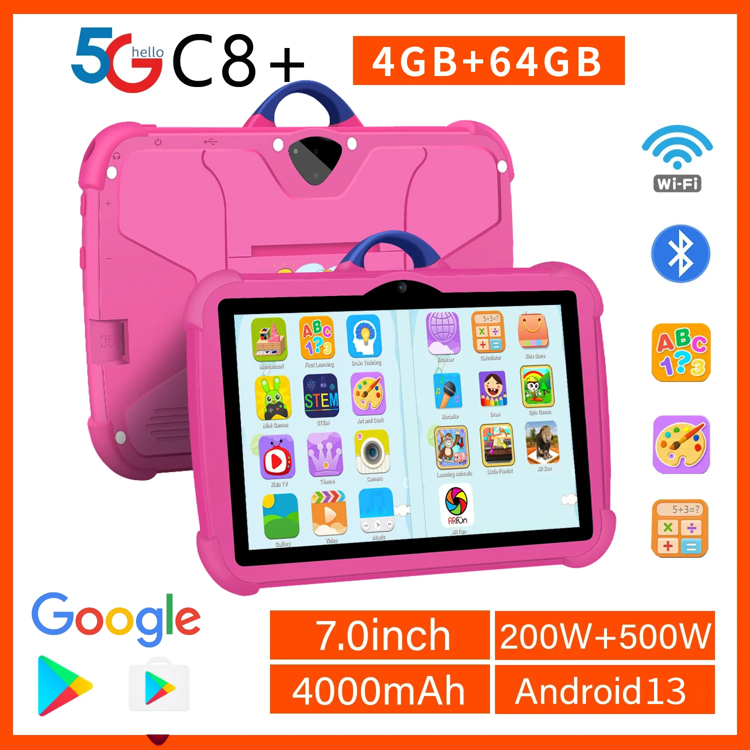 Nieuwe 7-Inch Mini-Pc Kindertablet Met 4Gb Ram 64Gb Rom Voor Het Leren En Onderwijs Quad Core Kindercadeautablet