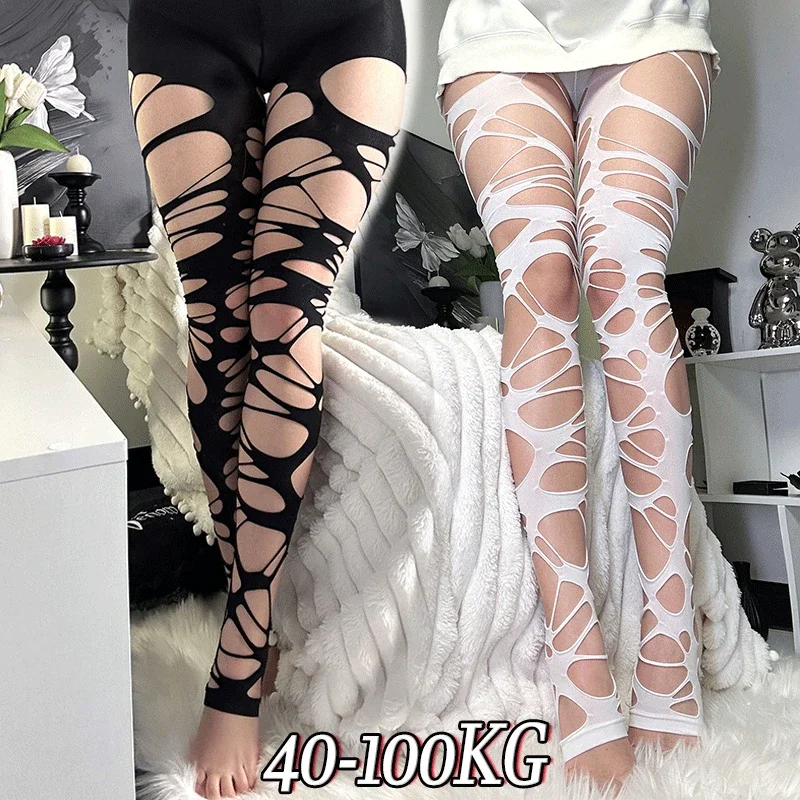 Trendy Punk Torn Strap Holes Tights Nue Sexy Lolita Gothic Spider Web Stockings Ladies Y2k Black Mesh Soft Tights High Hosiery