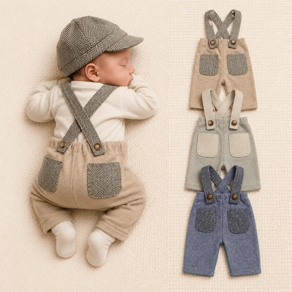 Classic Soft Newborn Photography Outfit Suspender Romper Newsboy Hat Gentleman Suit Set Baby Romper Set for Newborn Boys