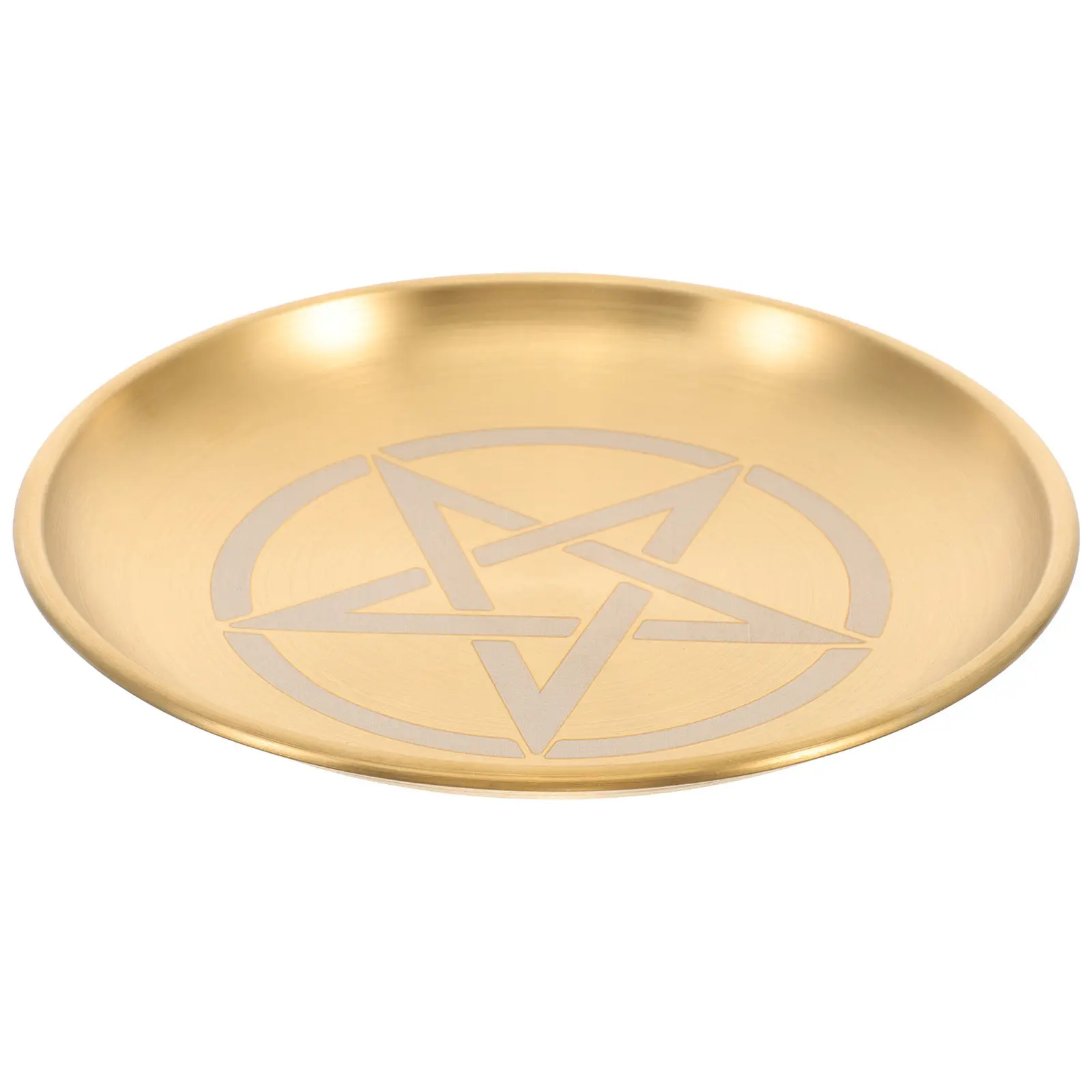 Stainless Steel Pentagram Altar Plate Round Ritual Tray Elegant Design for Family Sacrifices Temple Office Home