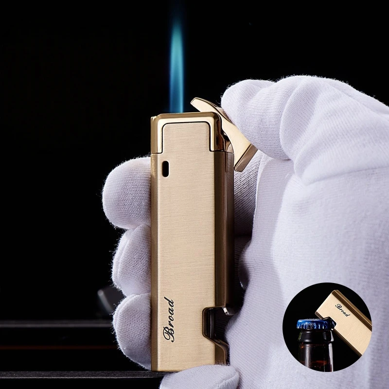 

Windproof Metal Blue Fire Spraying Lighter with Bottle Opener, Rechargeable Butane Cigarette Igniter Smoking Accessories