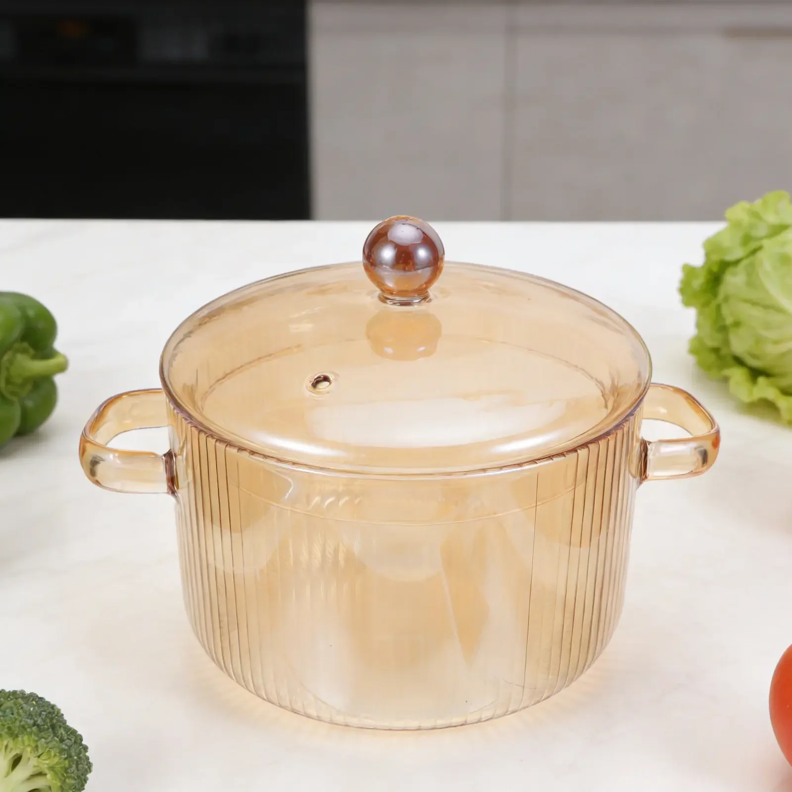 Glass Stew Pot Transparent Double Handle Heat Resistant Lid Simmer Pot for Soup Pasta Milk Stovetop Safe Eco Friendly Easy Clean