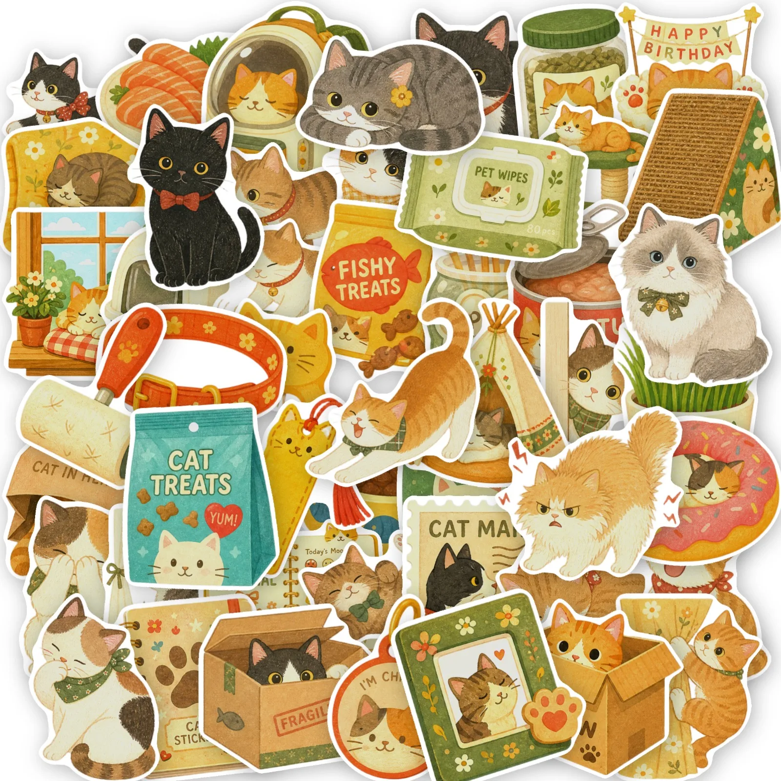 10/30/50Pcs Cute Daily Cat Scene Stickers Lovely Pet Life Decorative Journal Scrapbook Stickers for Diary Laptop Water Bottle